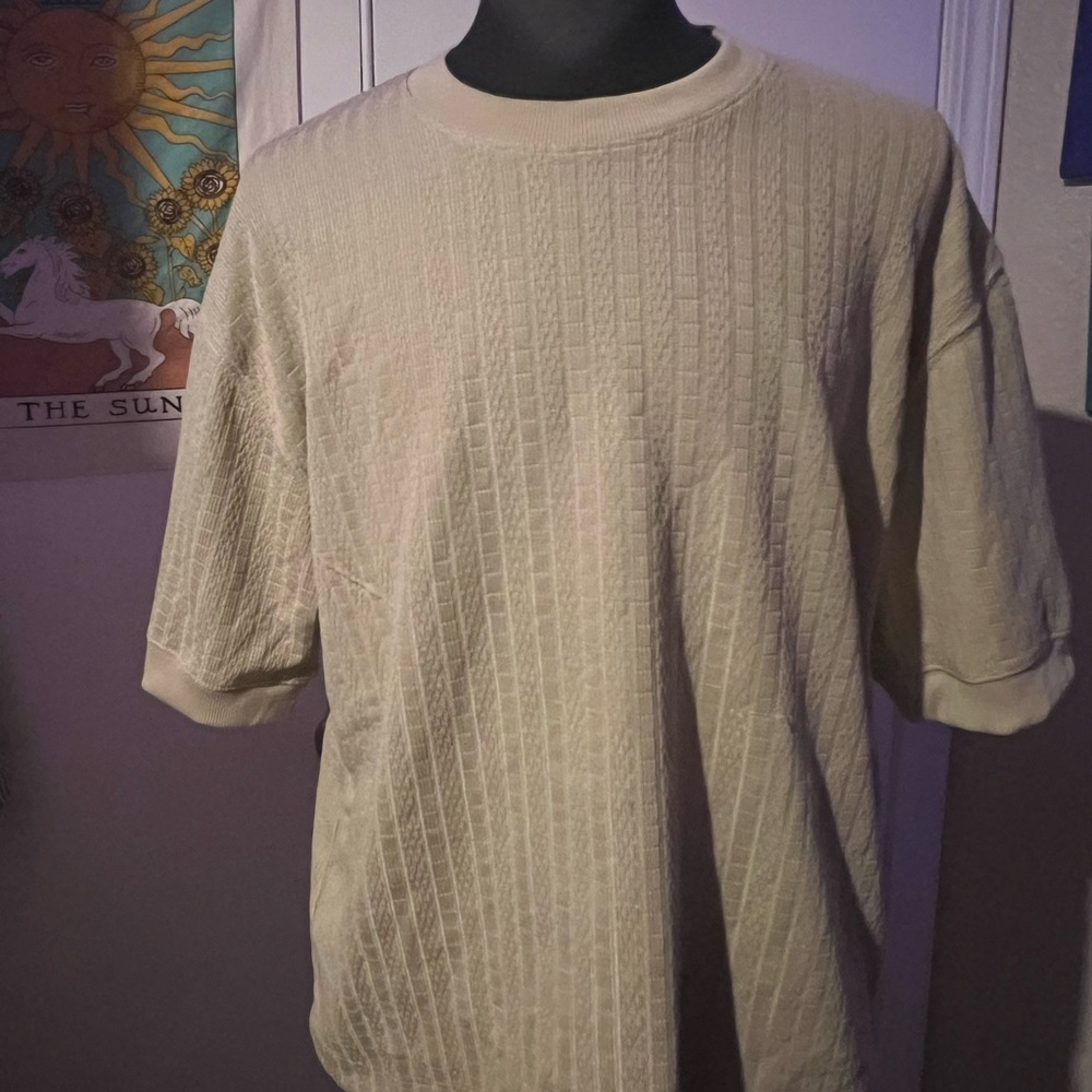Men's Cream Textured Short Sleeve Tee